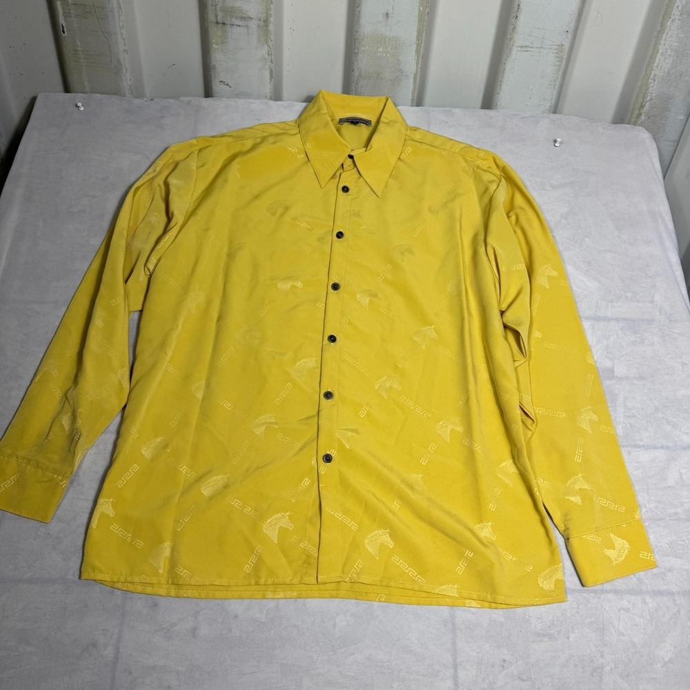 Lavana USA Mens Button Up Shirt Yellow All-Over Horse Long Sleeve Classic Size L